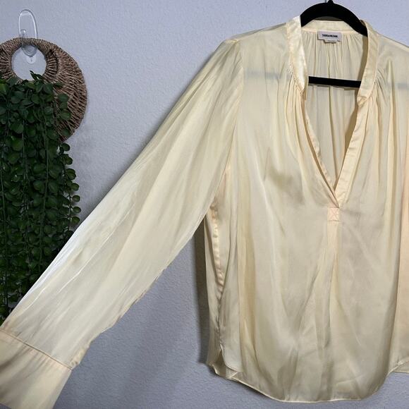 Zadig & Voltaire Tink Satin Blouse In Butter Yellow Sz Md V-Neck ASO Ted Lasso - Picture 5 of 7